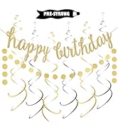 Gold Happy Birthday Banner Decoration Kit, Golden Glittery Birthday Banner Circle Dots Garland wi...