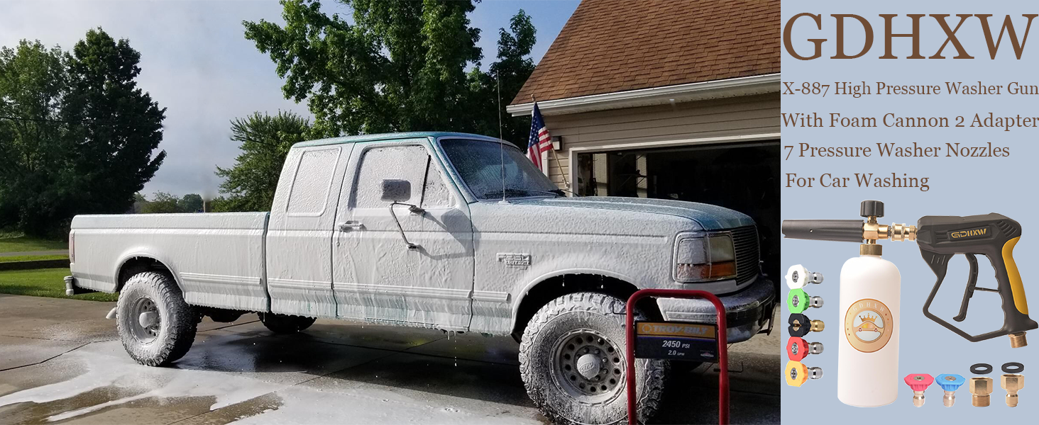 X-887 High Pressure Washer Gun with Foam Cannon 2 Adapter 7 Pressure Washer Nozzles