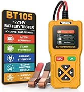 BT105 12V/24V Car Battery Tester, 100-2000 CCA, Alternator Tester &amp; Charging System Analyzer with...