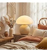 DKCONONY Mushroom Lamp Boho Room Decor - Small Bedside Table Lamp with Ceramic Base & 3 Color Tem...