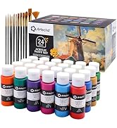 Artecho Acrylic Paint Set 24 Colors 2oz/59ml with 12 Brushes, Art Craft Paints Kit, Paint for Can...