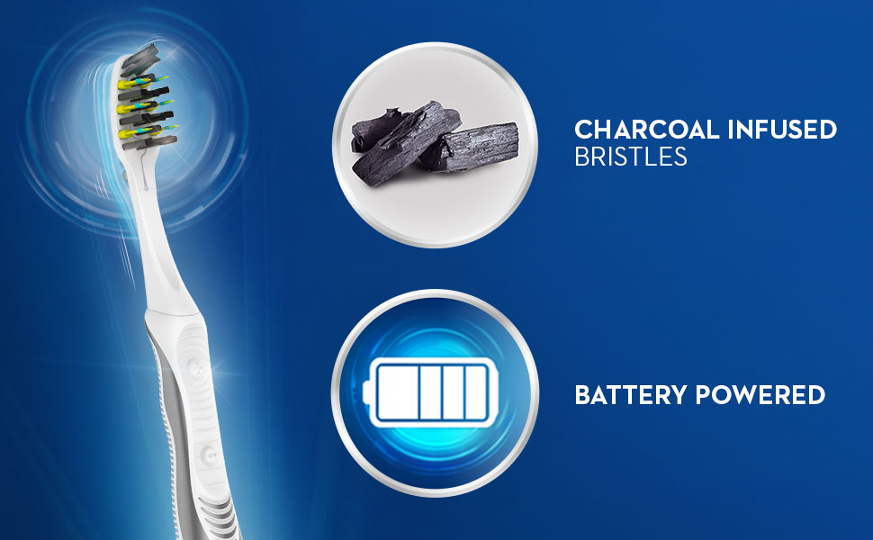 Charcoal infused bristles. Battery powered.