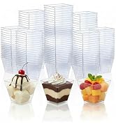Fracurs 100 Pack Mini Plastic Dessert Cups 2oz/60ml Plastic Square Dessert Cups, Small Clear Parf...