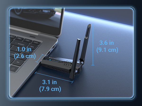 Dimensions of the USB WiFi Adapter Showing Its Size in Practical Setup