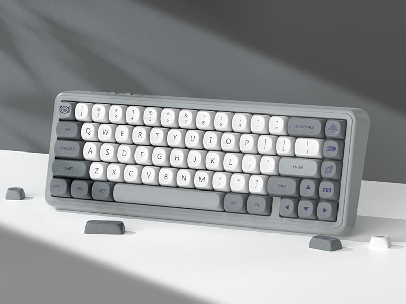 PBT Keyboard keycaps Japanese Style, White/Grey MOA Keycap Set,Retro Custom Replacement Key caps