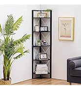 YOUDENOVA 5 Tier Corner Shelf Stand, 63" Tall Wall Corner Bookshelf Bookcase and Plant Stand, Dis...