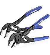 WORKPRO 2-Piece 7-Inch Pliers Wrench &amp; Groove Joint Pliers Set, Quick Adjustment, CR-V Steel, Smo...