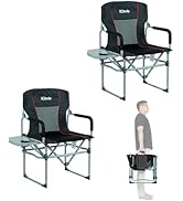 iClimb Heavy Duty Compact Camping Folding Mesh Chair with Side Table and Handle