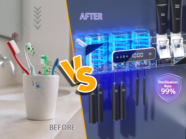 Automatic cleaning of toothbrush and cup