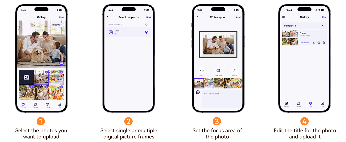 Upload photos or videos to digital picture frame through the app