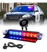 Xprite Windshield Dash Strobe Flashing Light Aluminum w/Suction Cups, Red&amp;Blue LED Deck Visor Haz...