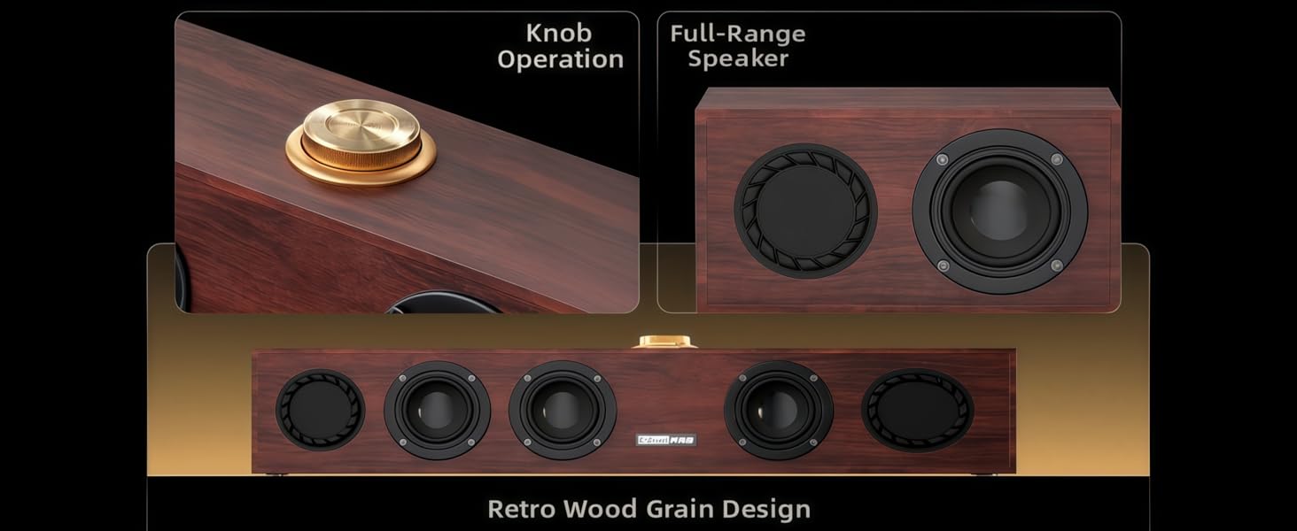 knob operation full range speaker retro wood grain design
