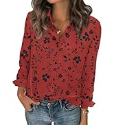 Zeagoo Women Blouses Chiffon Long Sleeve Button Down Shirts Business Causal Dressy Work Top V Nec...