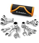 Crosstar 12Pcs 8-19mm Stubby Flex-Head Ratcheting Wrench Set, Metric | CR-V Steel, 90-Tooth, 4° S...