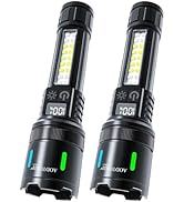 2 Pack 100,000LM High Lumens COB LED Rechargeable Flashlights,Super Bright Flash Light, Zoomable ...