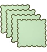 Folkulture Cloth Napkins Set of 4 (18 x 18) | Machine Washable, Reusable Linen Green Scalloped Na...