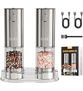DIJEE 2Pack Electric Salt and Pepper Grinder Set with Tray USB Rechargeable Pepper Grinder Mill w...