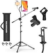 Microphone Stand with IPAD Clip, Floor Foldable Mic Stand with Phone Clip,Heavy Duty Tripod Boom ...