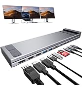 USB C Laptop Docking Station Stand 3 Monitors 4K@60Hz, 10 in 1 USB C Hub with Dual HDMI+DP, 2*USB...