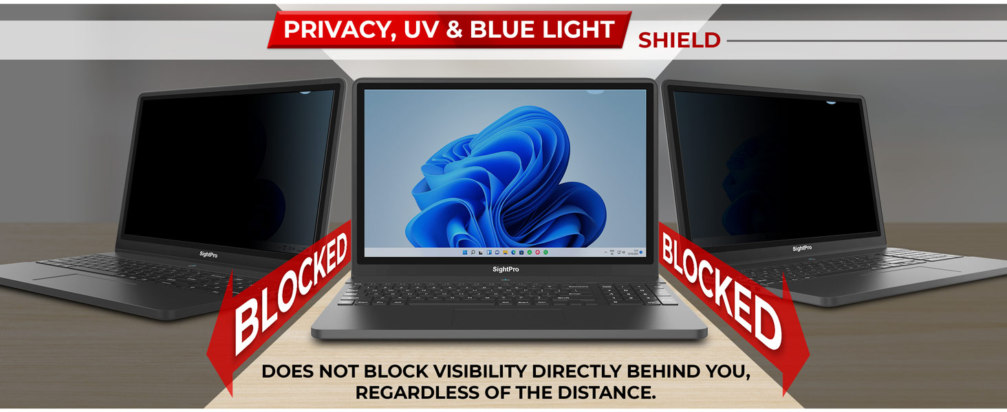Privacy, UV, Blue Light Shield.
