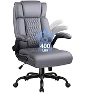 Leather Office Chair Desk Chair, Comfortable Office Desk Chair Computer Chair with Adjustable Fli...