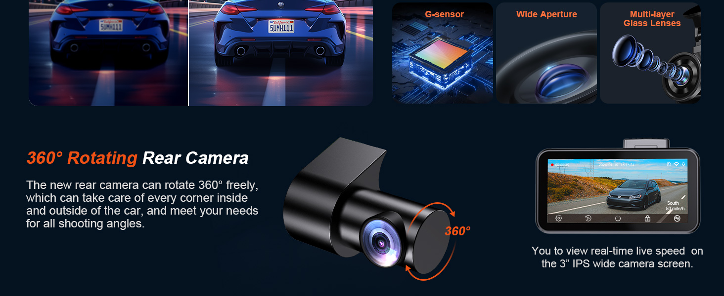 car camera - dash cam front and rear