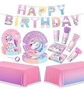 171Pcs Unicorn Birthday Party Decorations with Unicorn Rainbow Banner and Tablecloth, Birthday Pa...