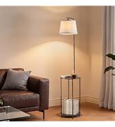 Floor Lamp with Table, 2-in-1 Side Table Floor Lamp with Linen Shade | 2-in-1 Floor Lamp &amp; Table ...