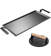 XUDAKAIXIN Carbon Steel Griddle + Grill Press | Professional-Grade Seasoned Cookware | Induction,...