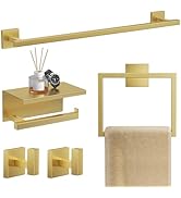 TQKAG 5-Pieces Brushed Gold Bathroom Hardware Accessories Set 23.6" SUS304 Stainless Steel Towel ...