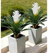 Ivydale Fake Flowers Plants for Outdoors, 2 Pcs 16.93" Bromeliad Artificial Flowers Uv Resistant ...