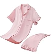 PJGGZ Ruffle Pajama Set, Womens Button Down Pijama Sets Soft Comfy Short Pjs Cute Vintage Ladies ...