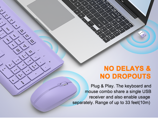 Wireless Keyboard and Mouse Combo, Full Size Silent Ergonomic Keyboard Mouse