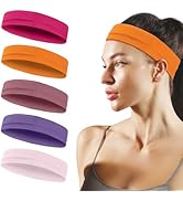 Sports Headbands for Women, 5 Pack Moisture Wicking Non Slip Sweatbands Fashionable Hairbands for...