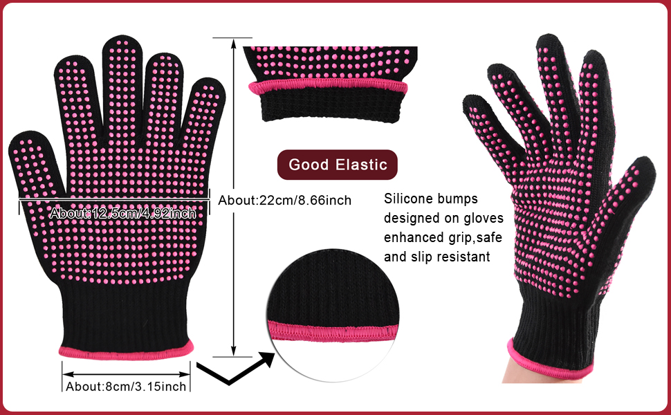Heat-Resistant Gloves with Silicone Bumps Heat Blocking Gloves for Curling Hair Styling