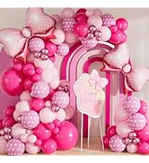 Pink Mouse Balloon Garland Arch Kit – 124 Pcs Hot Pink, Pastel and Polka Dot Balloons with Bow, M...