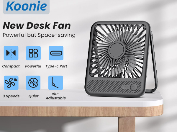Koonie USB Desk Fan, Strong Wind Ultra Quiet Small Personal Fan