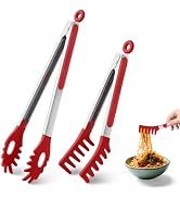 2 PCS Pasta Tong Spaghetti Tongs, 9-Inch &amp; 12-Inch Heat Resistant Silicone Pasta Tongs Spaghetti ...
