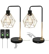 COTULIN Set of 2 Touch Control Black Gold Table Lamp,Modern Industrial Desk Lamp with 2 USB Charg...