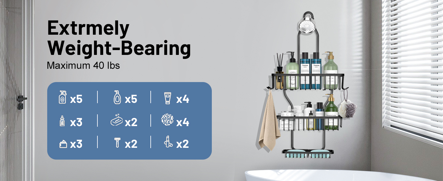 black shower caddy hanging