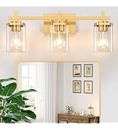 Spiglamm 3-Lights Gold Bathroom Light Fixtures, Bathroom Vanity Light Over Mirror, Brushed Gold W...