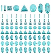 PH PandaHall 96pcs Stone Cabochons, 8 Shapes Blue Texture Gemstone Tiles Column Square Bead Half ...