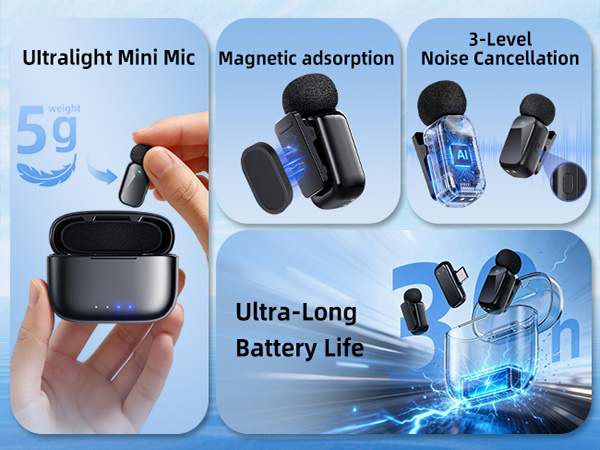 Ultralight Mini MicMagnetic adsorption 3-LevelNoise Cancellation