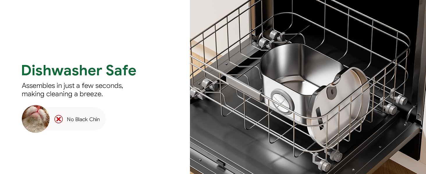 Dishwasher-safe parts ensure easy cleaning and prevent feline acne.