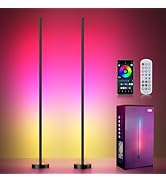 OIYN Smart RGBICW LED Corner Floor Lamp 2 Pack - 16 Million DIY Colors, 68+ Scenes, Music Sync, A...
