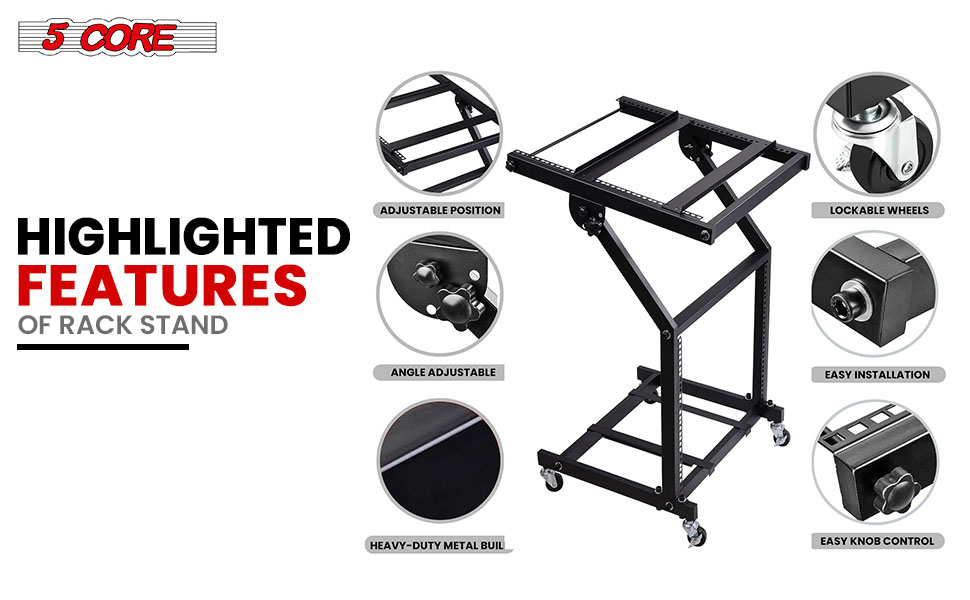 DJ Mixer Stand, Rack Mount Rolling Stage Cart, audio mixer stand, mixer stand music, dj stands