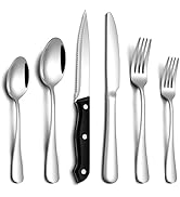 PHILIPALA 24 Pcs Silverware Set with Steak Knives Food-Grade Stainless Steel Flatware Set for 4 M...