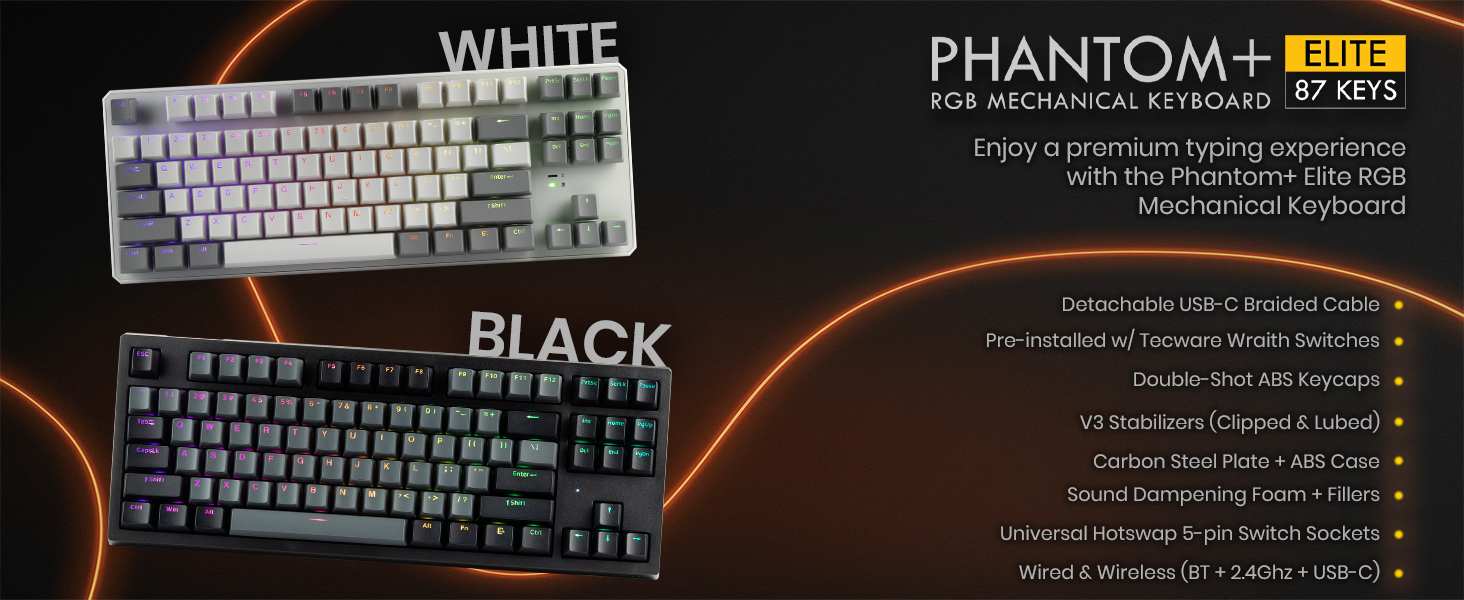 Tecware Phantom Plus Elite 87 mechanical keyboard RGB gaming keyboard wireless 87 key TKL
