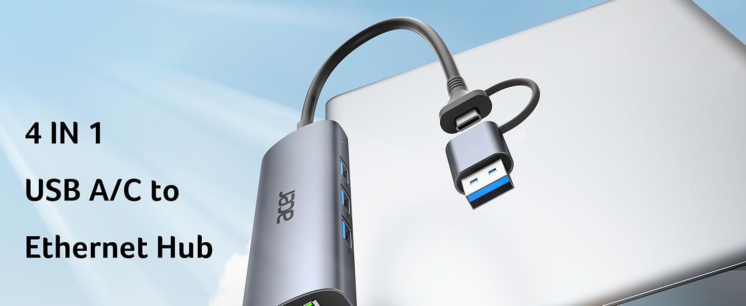 4 IN 1 USB A/C to Ethernet Hub