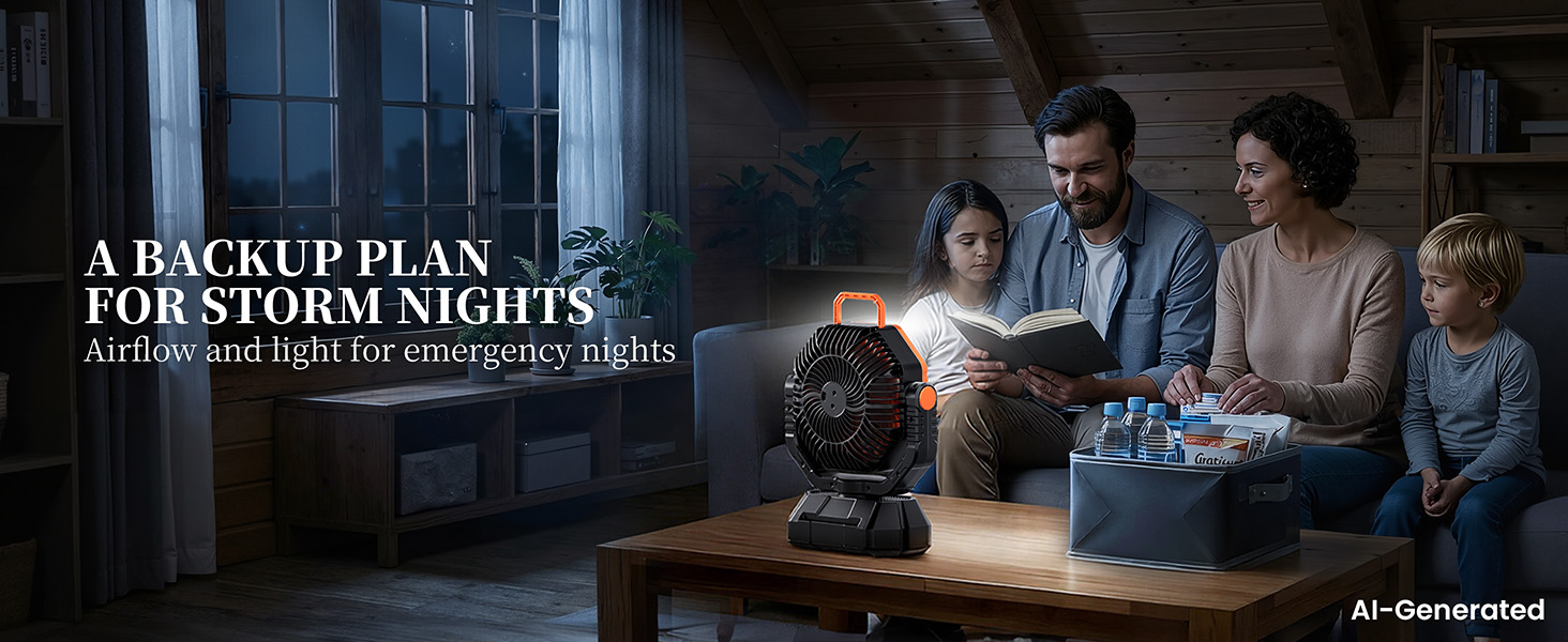 powerful airflow and LED light for blackouts. Essential camping accessories for emergencies